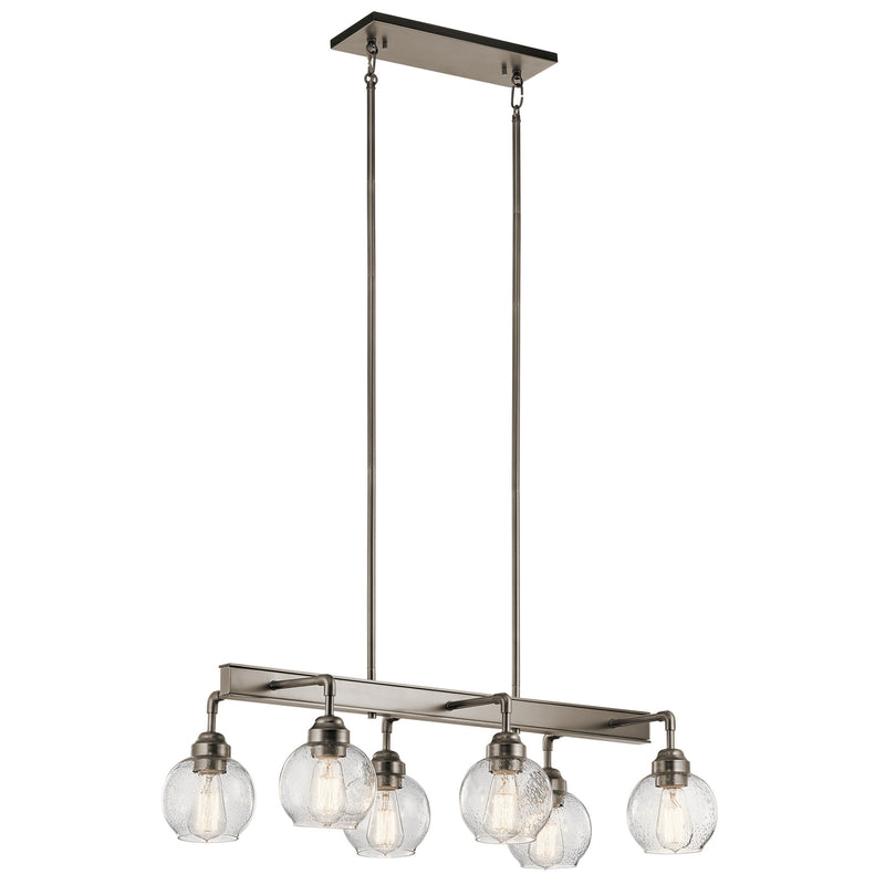 Kichler 43994AP Six Light Linear Chandelier, Antique Pewter