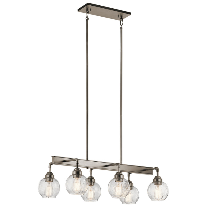 Kichler 43994AP Six Light Linear Chandelier, Antique Pewter