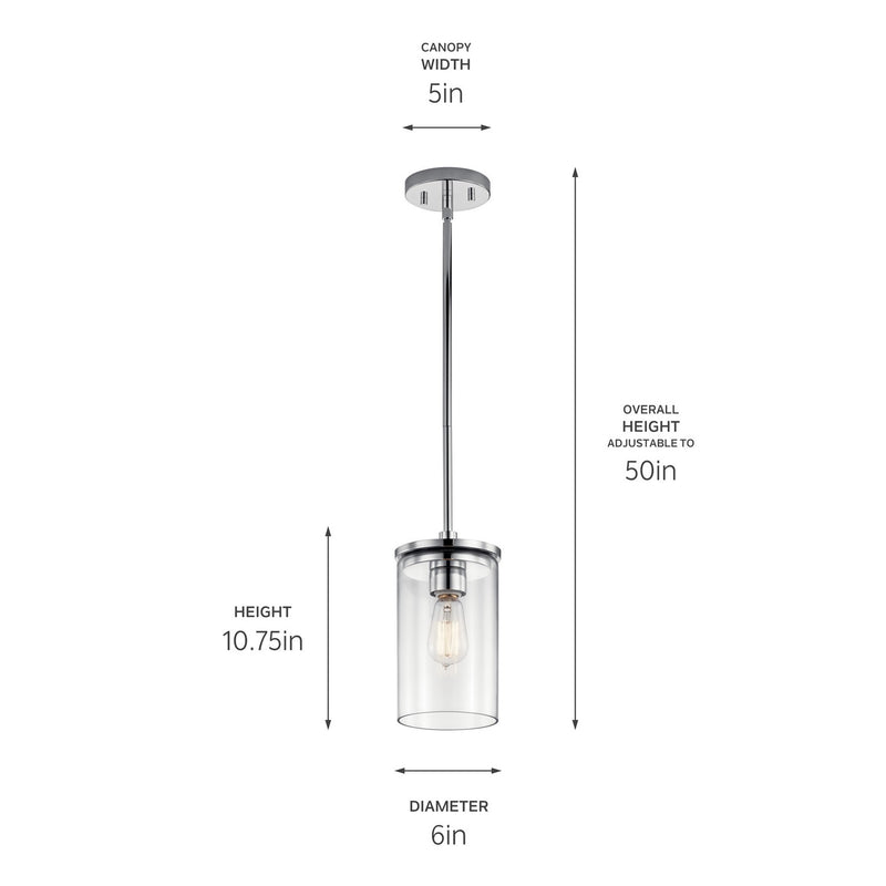 Kichler 43996CH One Light Mini Pendant, Chrome