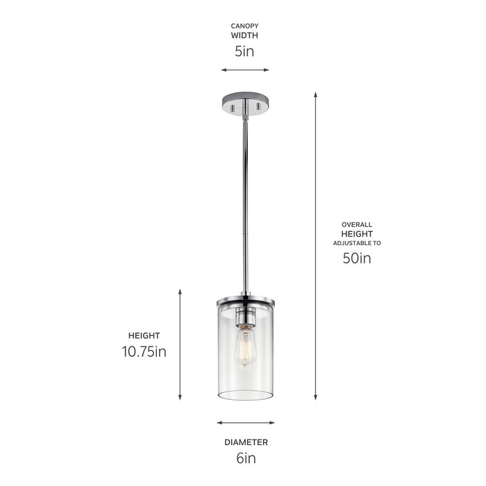 Kichler 43996CH One Light Mini Pendant, Chrome