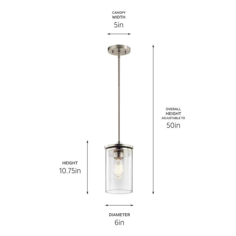 Kichler 43996NI One Light Mini Pendant, Brushed Nickel