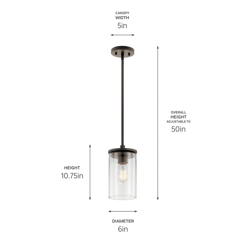 Kichler 43996OZ One Light Mini Pendant, Olde Bronze