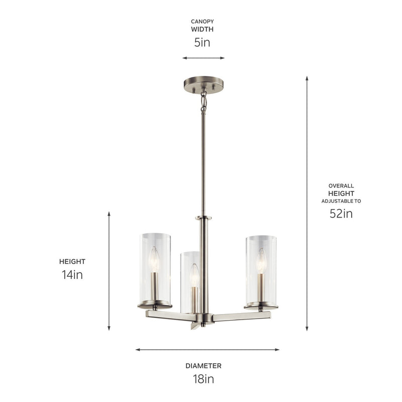Kichler 43997NI Three Light Chandelier/Semi Flush, Brushed Nickel