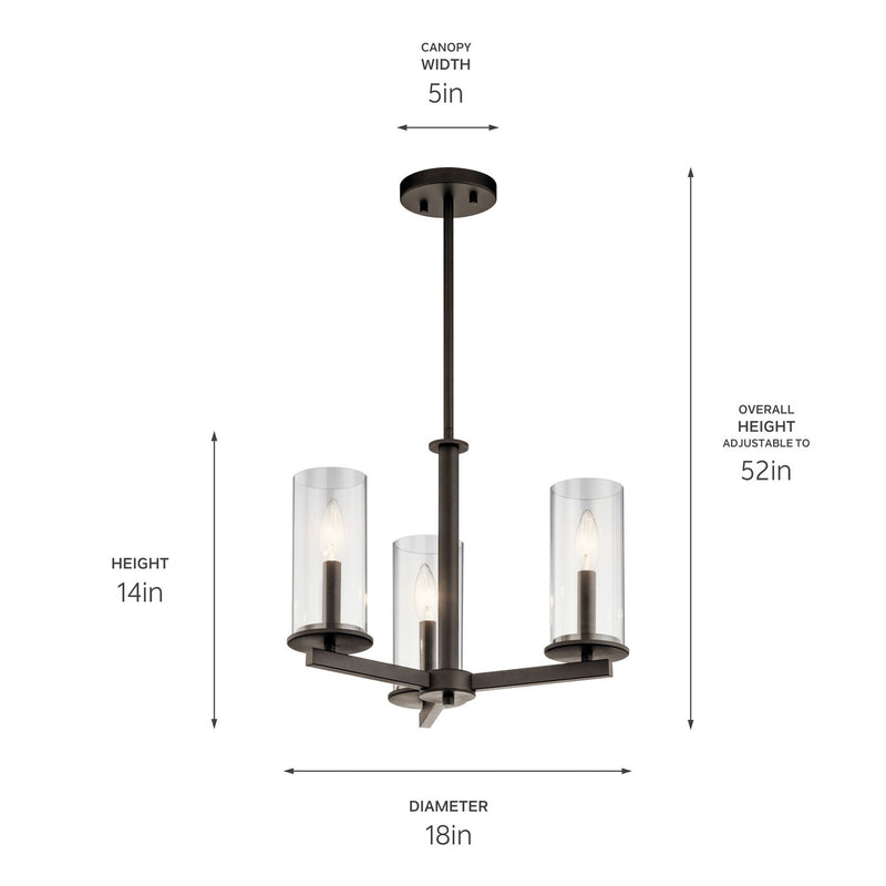Kichler 43997OZ Three Light Chandelier/Semi Flush, Olde Bronze