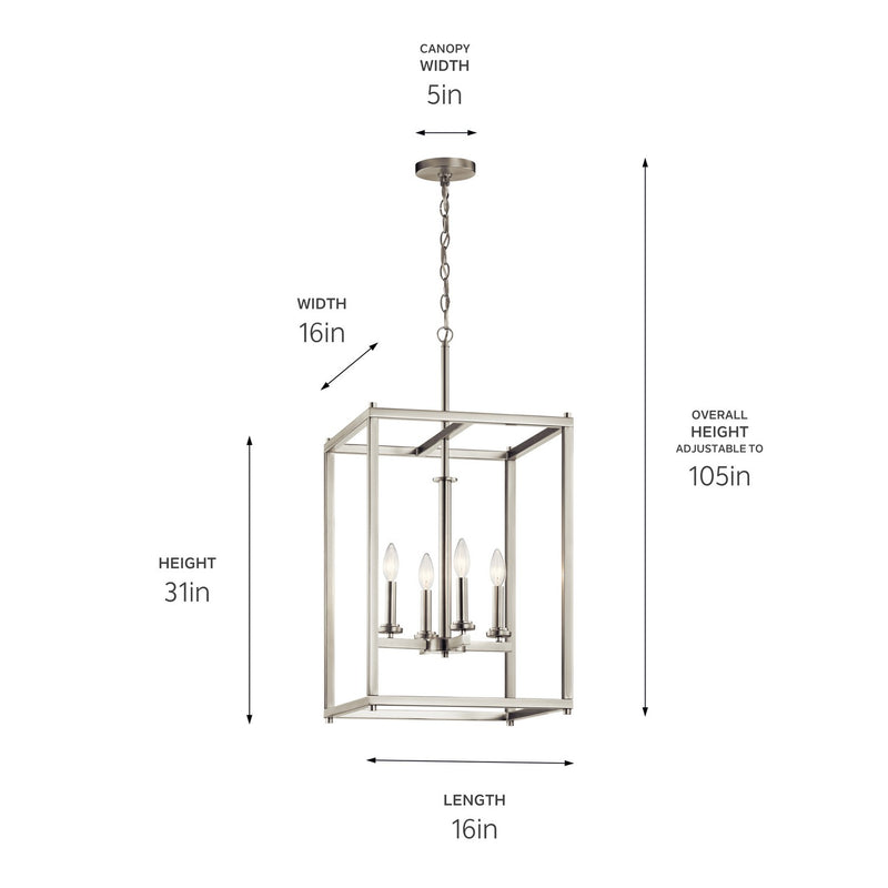 Kichler 43998NI Four Light Foyer Pendant, Brushed Nickel