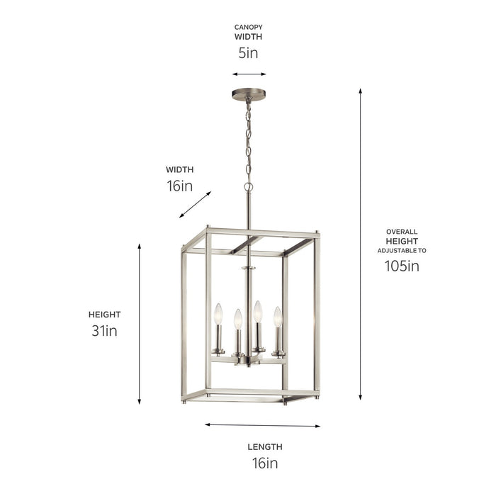 Kichler 43998NI Four Light Foyer Pendant, Brushed Nickel
