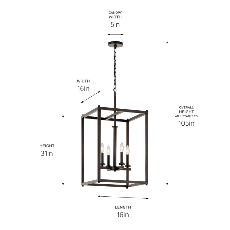 Kichler 43998OZ Four Light Foyer Pendant, Olde Bronze