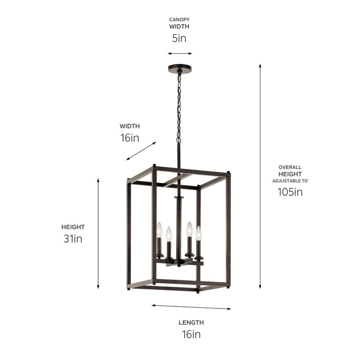 Kichler 43998OZ Four Light Foyer Pendant, Olde Bronze