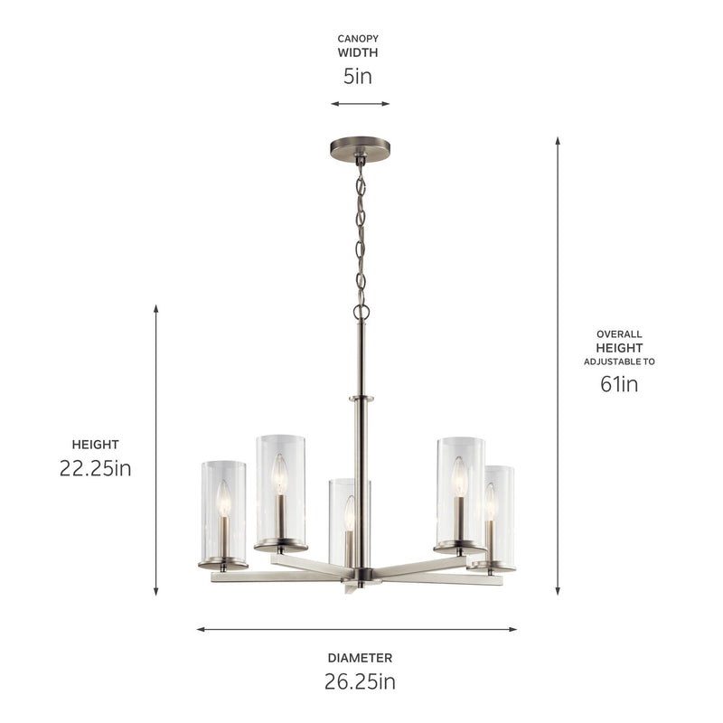 Kichler 43999NI Five Light Chandelier, Brushed Nickel