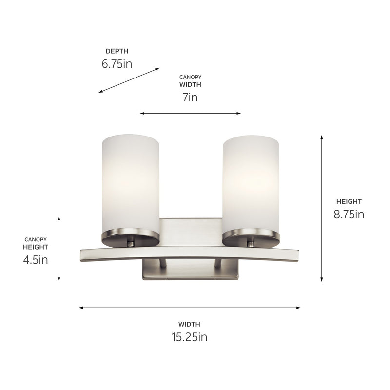 Kichler 45496NI Two Light Bath, Brushed Nickel