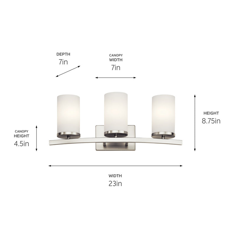 Kichler 45497NI Three Light Bath, Brushed Nickel