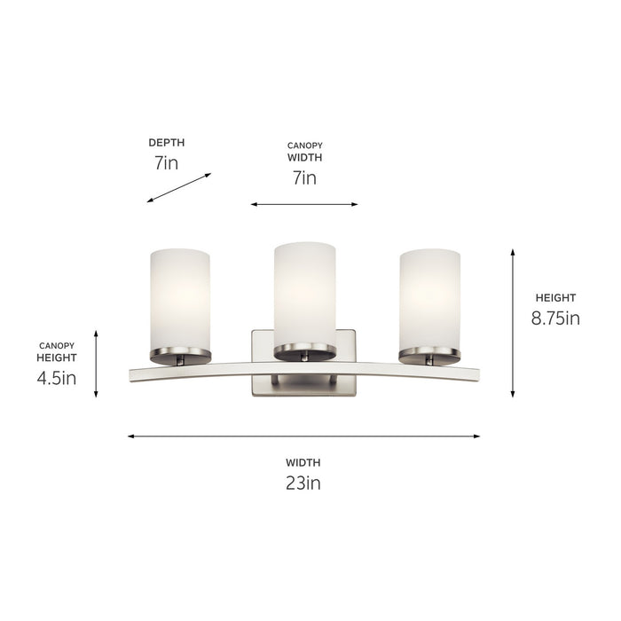 Kichler 45497NI Three Light Bath, Brushed Nickel