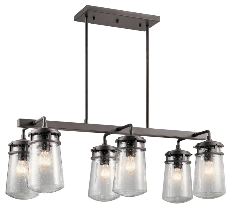 Kichler 49835AZ Six Light Outdoor Linear Chandelier, Architectural Bronze