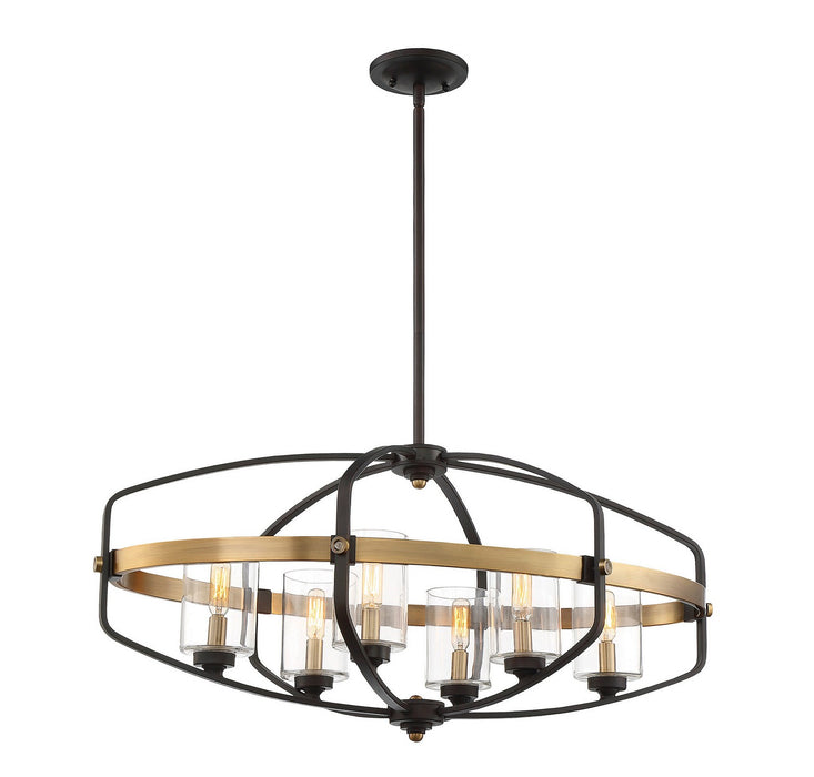 Savoy House 1-8042-6-79 Six Light Linear Chandelier, English Bronze and Warm Brass