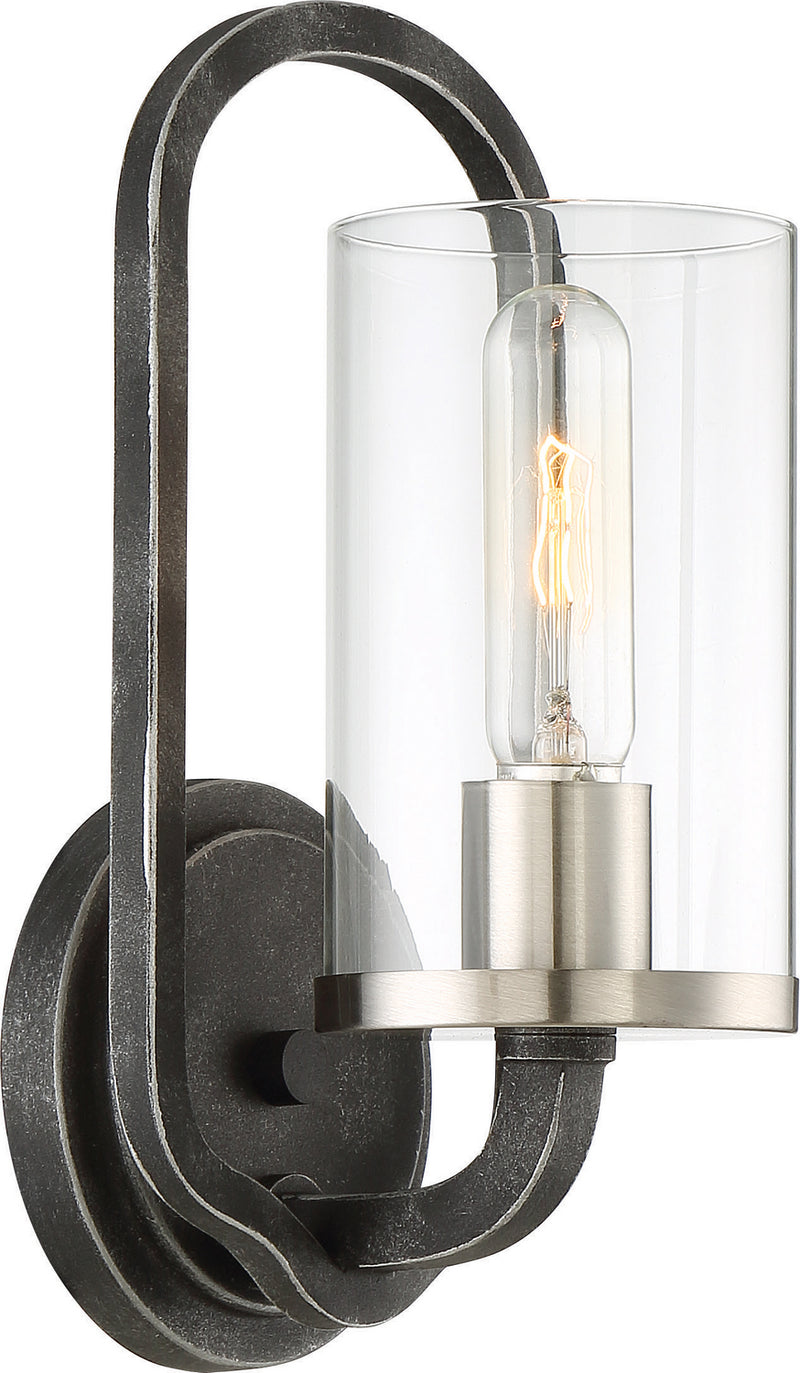 Nuvo Lighting 60-6121 One Light Wall Sconce, Iron Black / Brushed Nickel