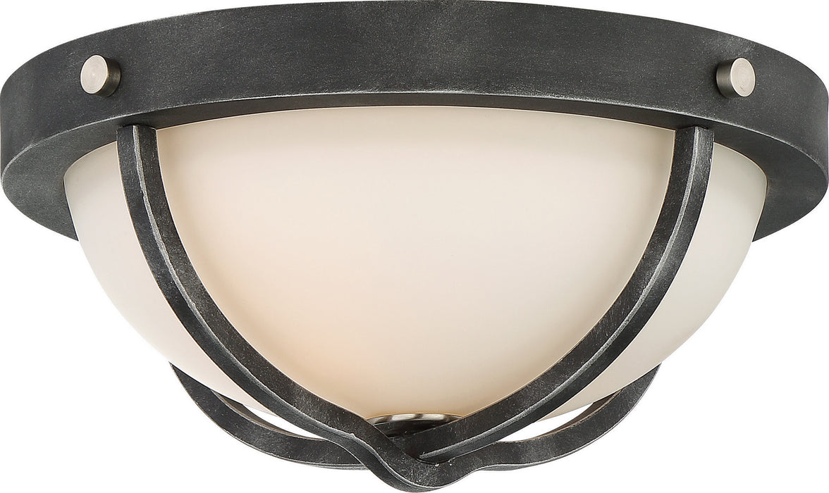 Nuvo Lighting 60-6126 Two Light Flush Mount, Iron Black / Brushed Nickel