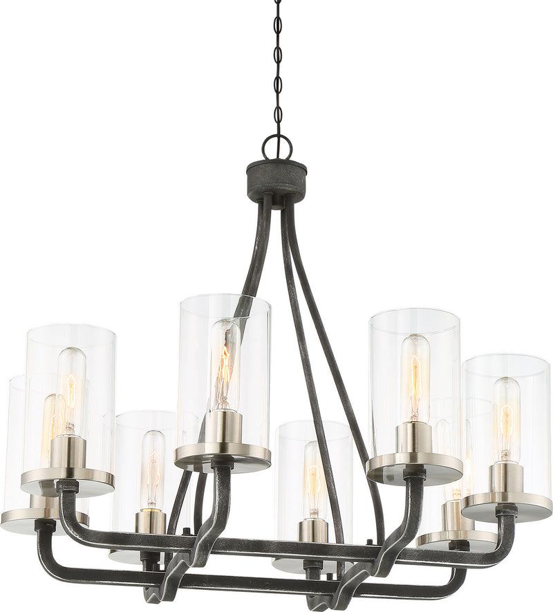 Nuvo Lighting 60-6128 Eight Light Chandelier, Iron Black / Brushed Nickel