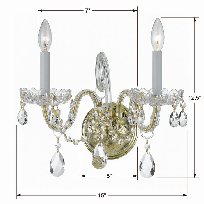 Crystorama 1032-PB-CL-S Two Light Wall Sconce, Polished Brass