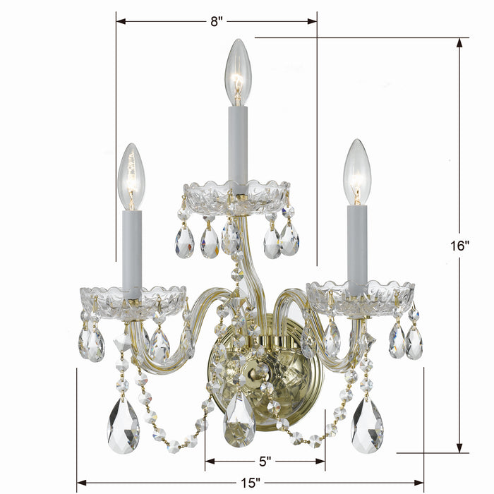 Crystorama 1033-PB-CL-SAQ Three Light Wall Sconce, Polished Brass