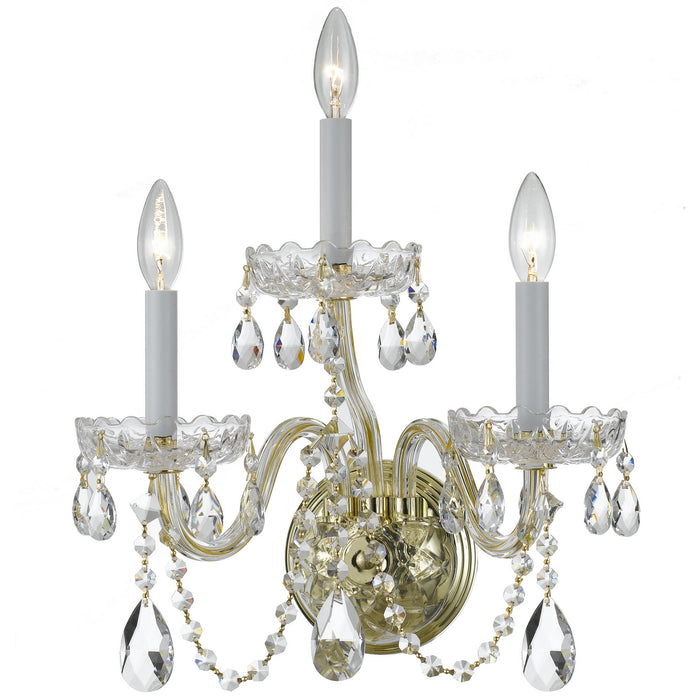 Crystorama 1033-PB-CL-SAQ Three Light Wall Sconce, Polished Brass