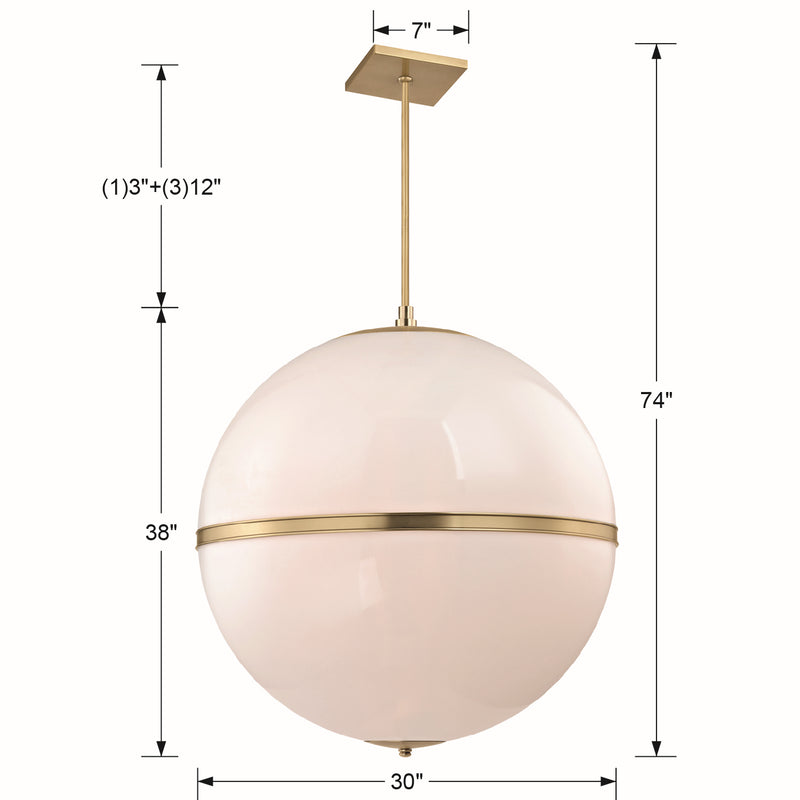 Crystorama 2030-AG Four Light Chandelier, Aged Brass