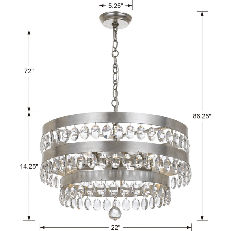 Crystorama 6106-SA Five Light Chandelier, Antique Silver