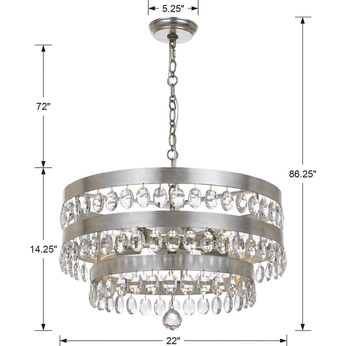 Crystorama 6106-SA Five Light Chandelier, Antique Silver