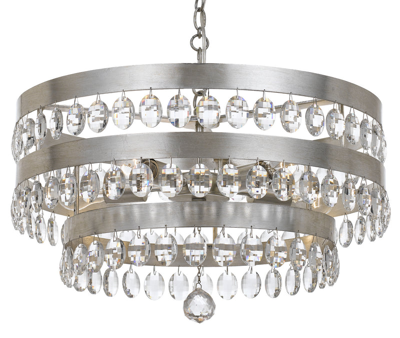 Crystorama 6106-SA Five Light Chandelier, Antique Silver