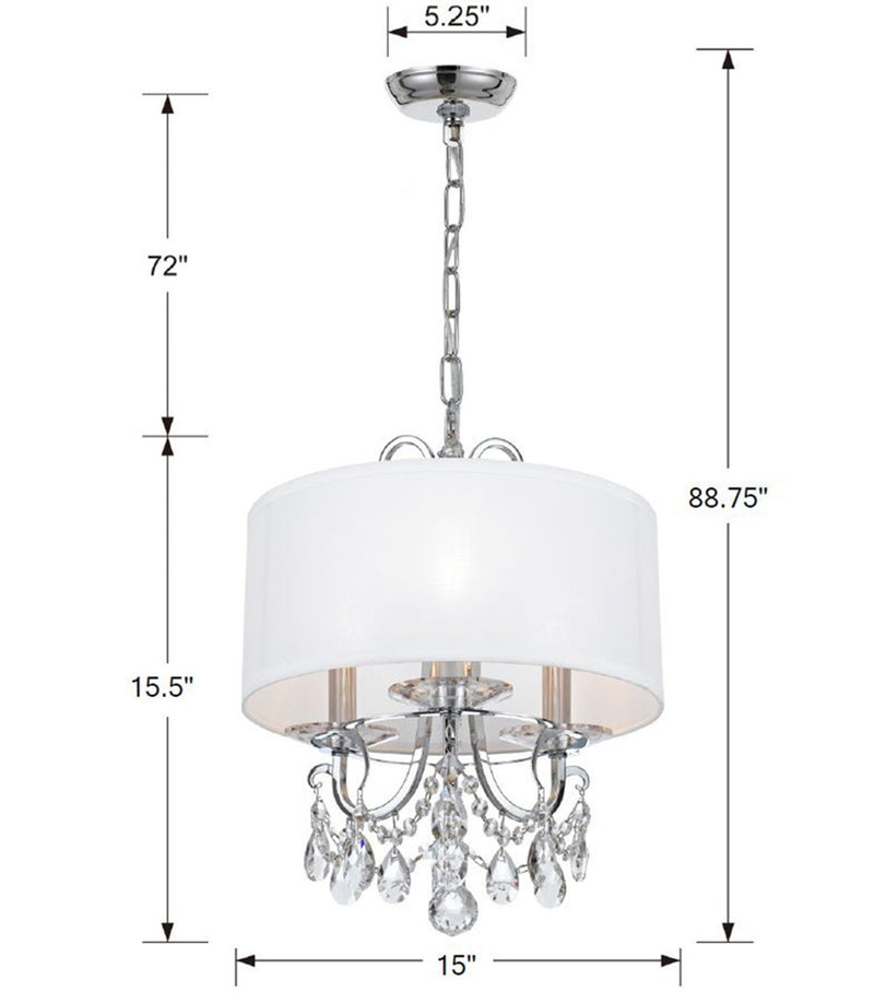 Crystorama 6623-CH-CL-SAQ Three Light Mini Chandelier, Polished Chrome