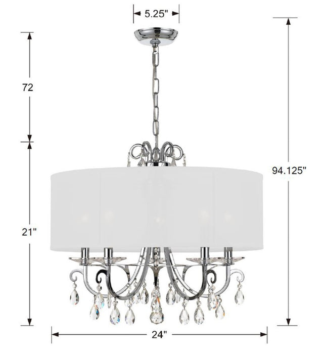 Crystorama 6625-CH-CL-SAQ Five Light Chandelier, Polished Chrome