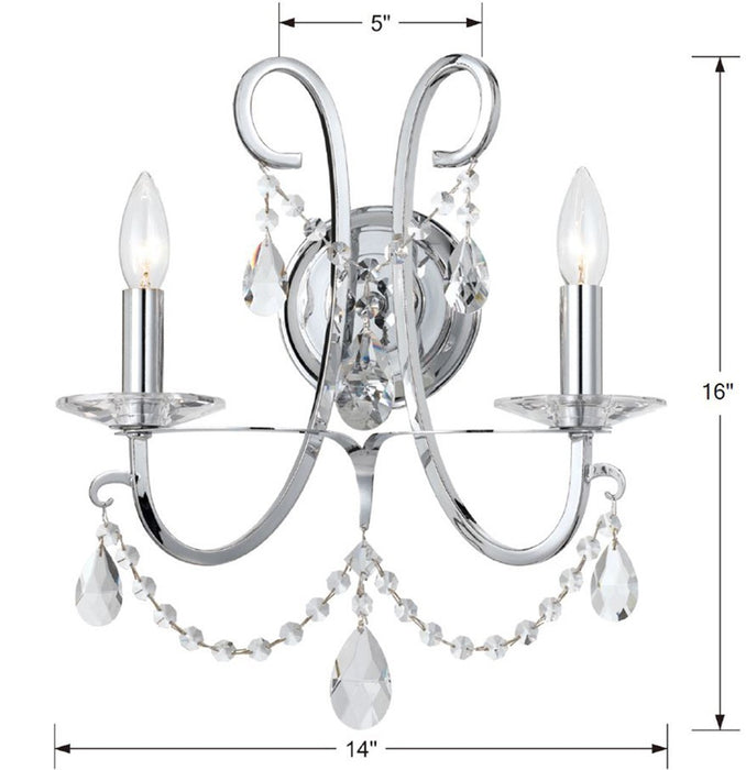 Crystorama 6822-CH-CL-MWP Two Light Wall Sconce, Polished Chrome