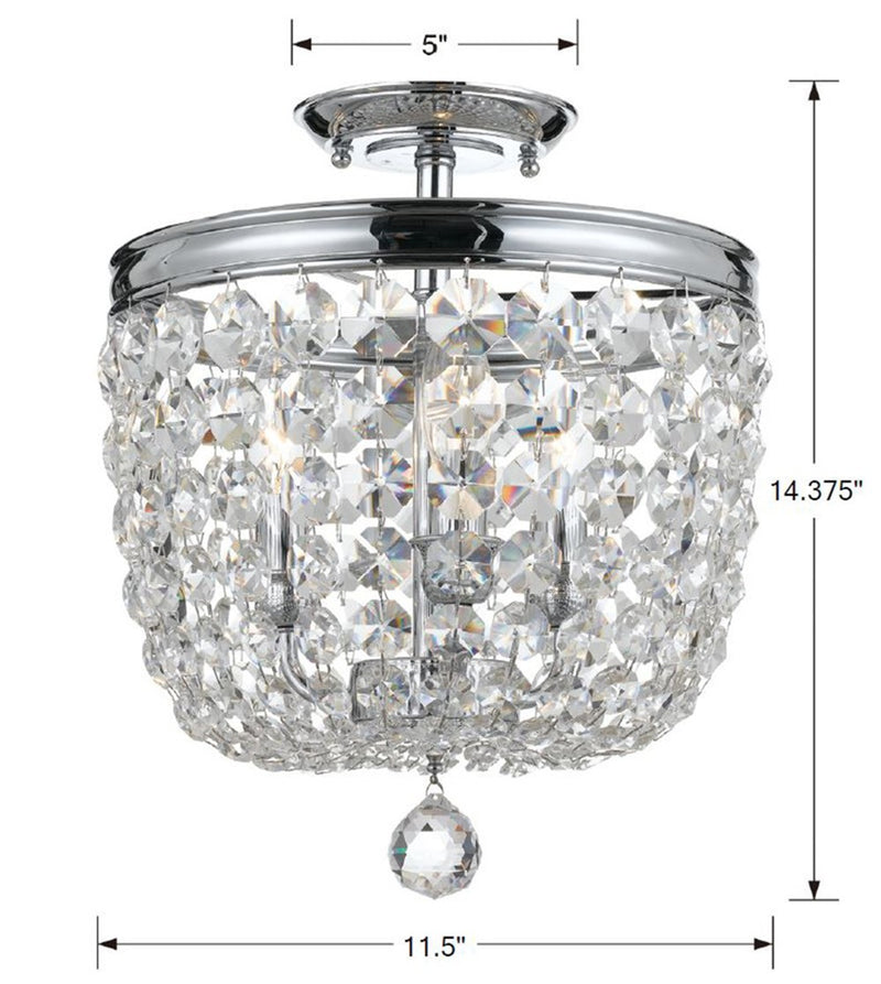 Crystorama 783-CH-CL-MWP Three Light Semi Flush Mount, Polished Chrome