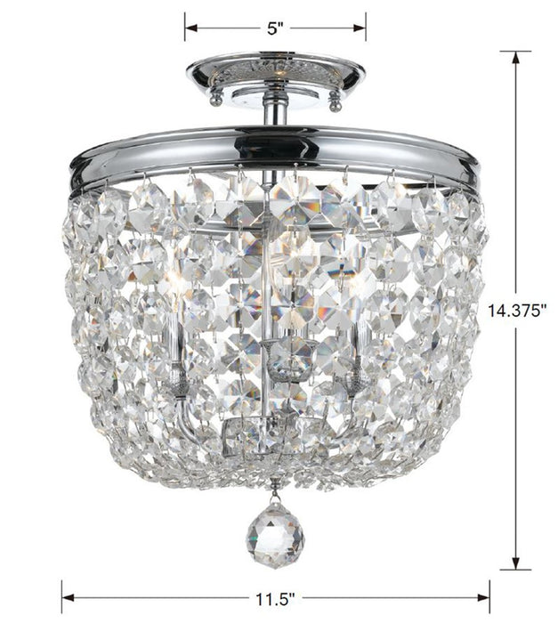 Crystorama 783-CH-CL-MWP Three Light Semi Flush Mount, Polished Chrome