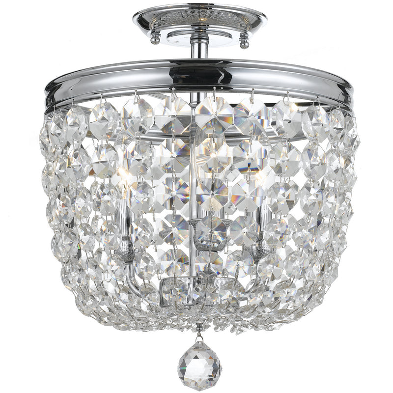 Crystorama 783-CH-CL-MWP Three Light Semi Flush Mount, Polished Chrome