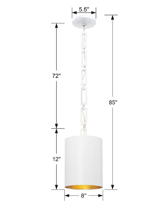 Crystorama 8680-MT-GA One Light Mini Chandelier, Matte White + Antique Gold
