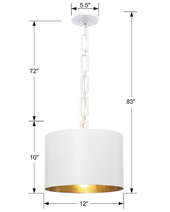 Crystorama 8683-MT-GA One Light Chandelier, Matte White + Antique Gold