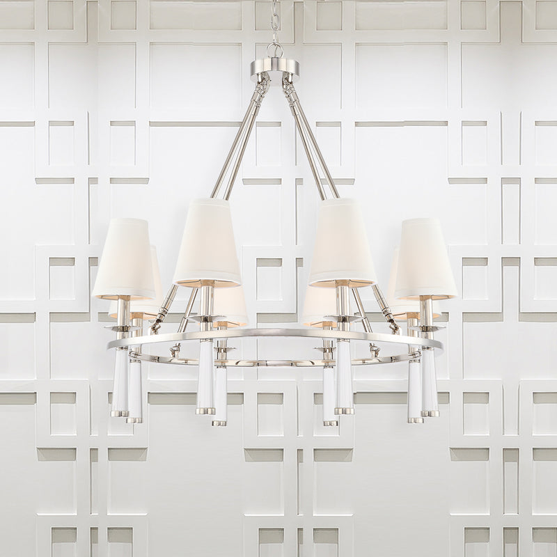 Crystorama 8867-PN Eight Light Chandelier, Polished Nickel