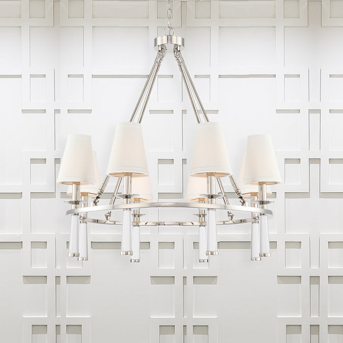Crystorama 8867-PN Eight Light Chandelier, Polished Nickel