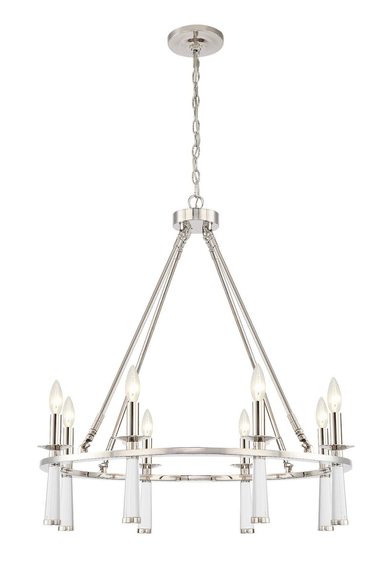 Crystorama 8867-PN Eight Light Chandelier, Polished Nickel