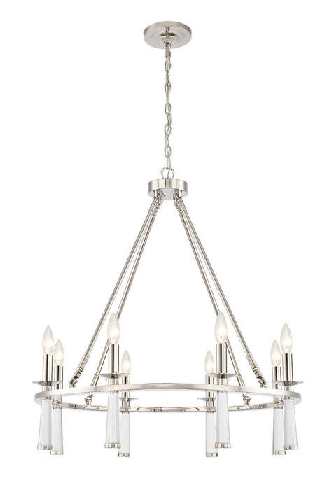 Crystorama 8867-PN Eight Light Chandelier, Polished Nickel