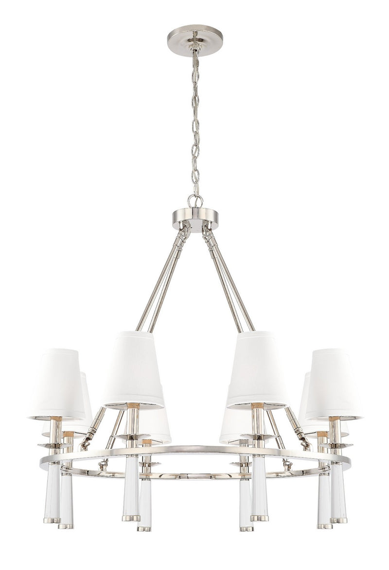 Crystorama 8867-PN Eight Light Chandelier, Polished Nickel