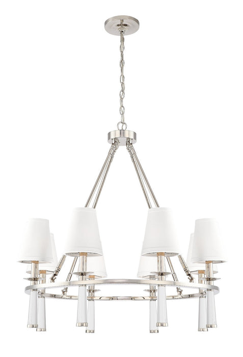 Crystorama 8867-PN Eight Light Chandelier, Polished Nickel