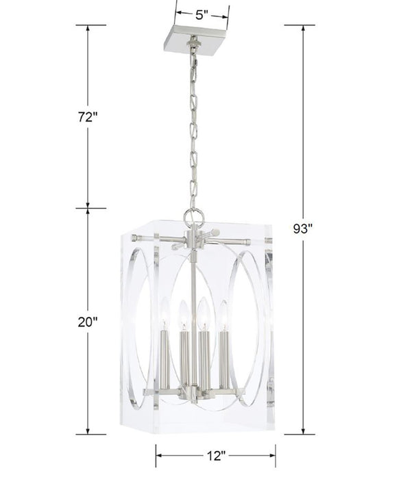 Crystorama 8874-PN Four Light Chandelier, Polished Nickel