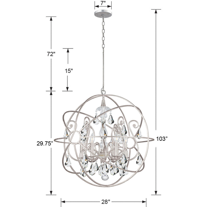 Crystorama 9028-OS-CL-S Six Light Chandelier, Olde Silver