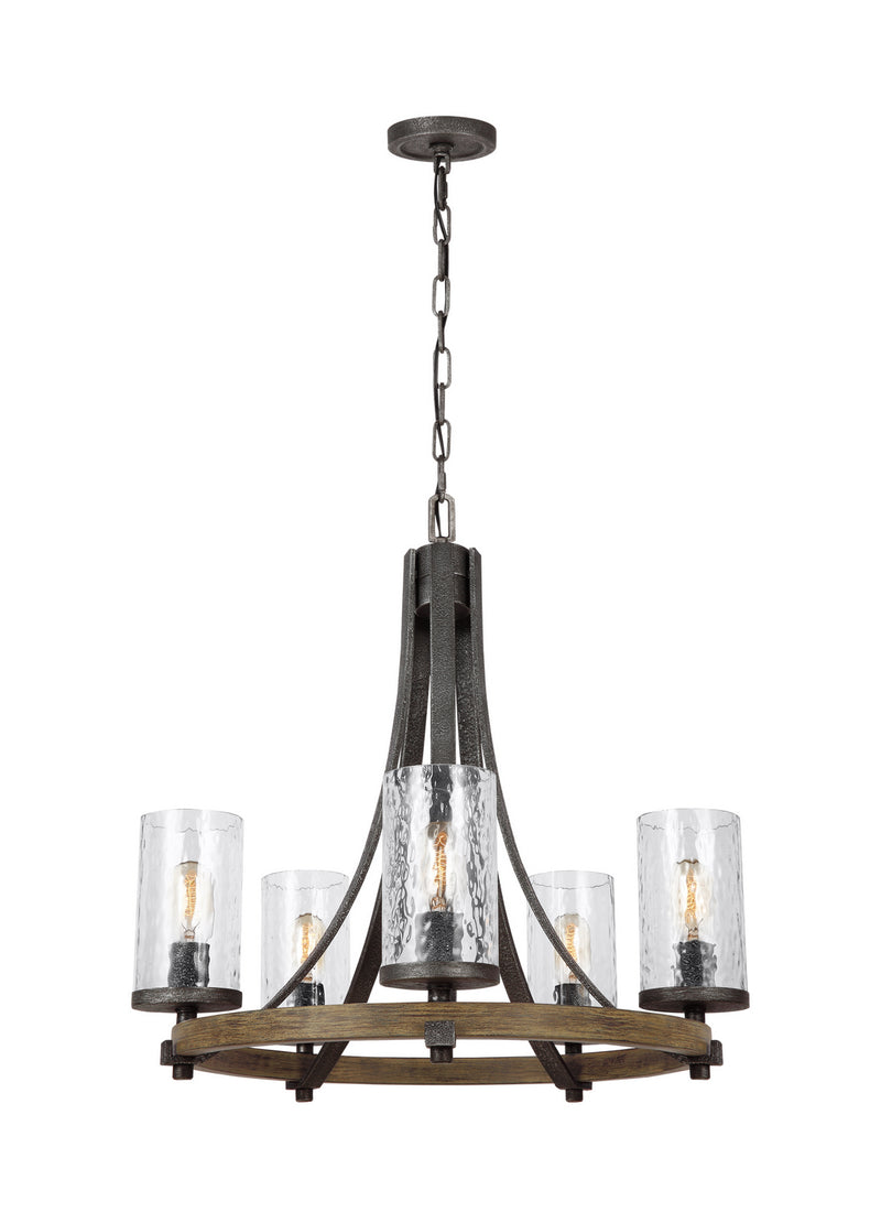 Visual Comfort Studio F3133/5DWK/SGM Five Light Chandelier, Distressed Weathered Oak / Slate Grey Metal