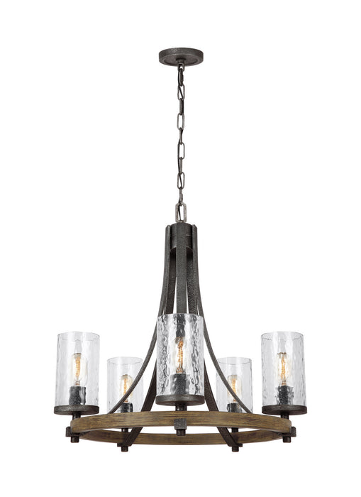 Visual Comfort Studio F3133/5DWK/SGM Five Light Chandelier, Distressed Weathered Oak / Slate Grey Metal