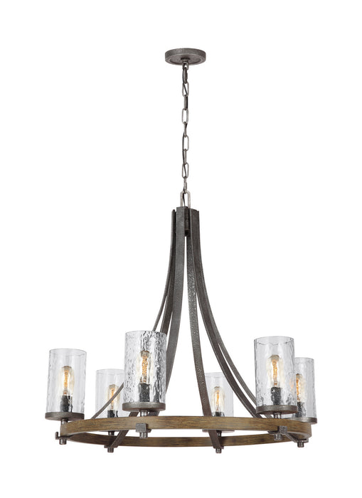 Visual Comfort Studio F3134/6DWK/SGM Six Light Chandelier, Distressed Weathered Oak / Slate Grey Metal