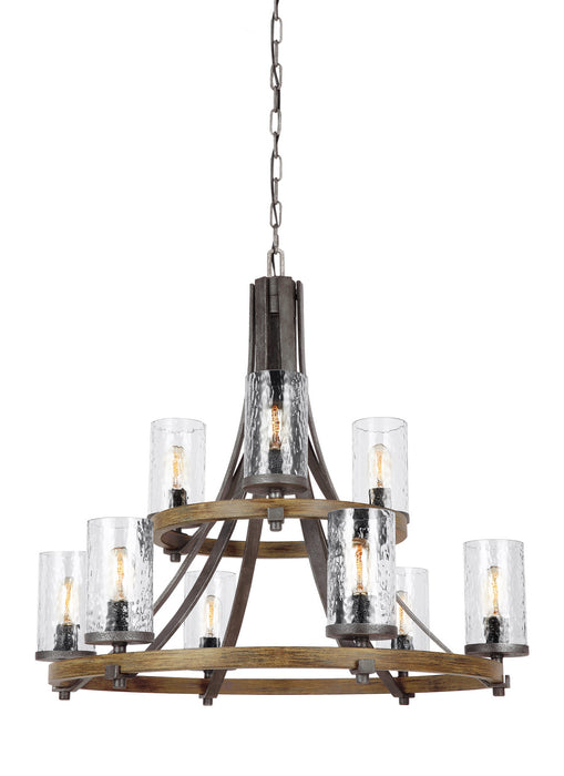 Visual Comfort Studio F3135/9DWK/SGM Nine Light Chandelier, Distressed Weathered Oak / Slate Grey Metal