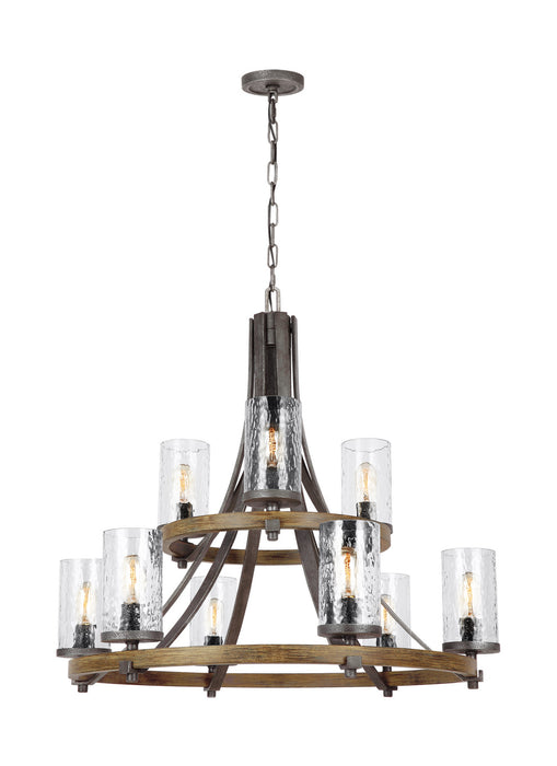 Visual Comfort Studio F3135/9DWK/SGM Nine Light Chandelier, Distressed Weathered Oak / Slate Grey Metal