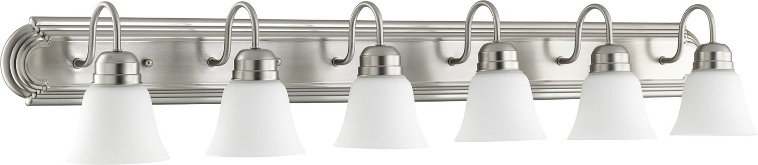 Quorum 5094-6-65 Six Light Vanity, Satin Nickel w/ Satin Opal